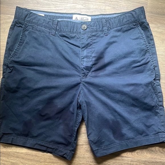 Penguin Slim Fit Men's Navy Blue Shorts 35” - Picture 1 of 3
